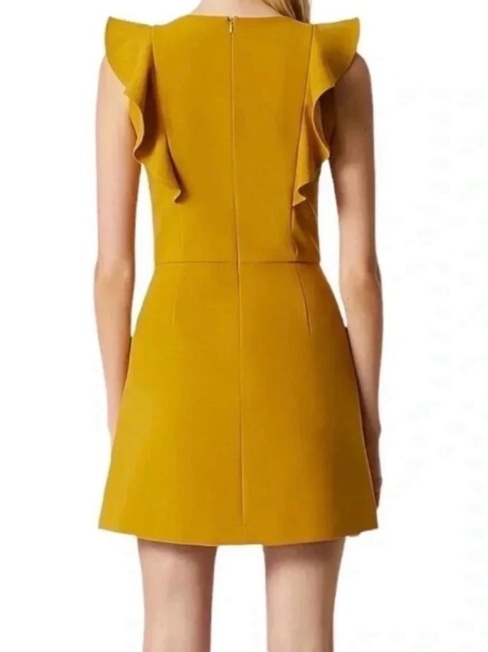 French Connection Women’s Mustard Ruffle V-Neck Dress - Picture 2 of 4